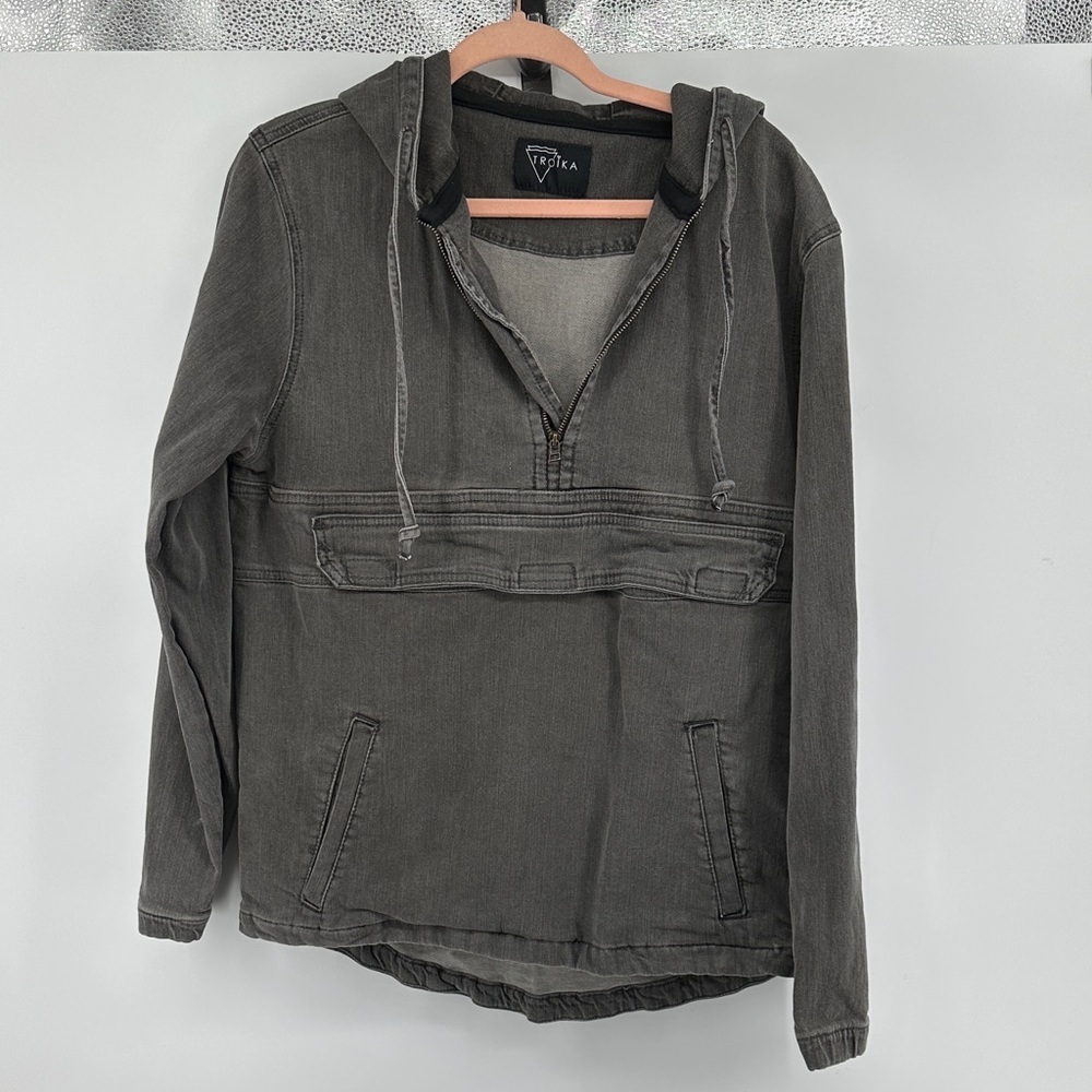 Troika Women's Gray Utility Style Denim Pullover Front Center Pocket SZ XL‎